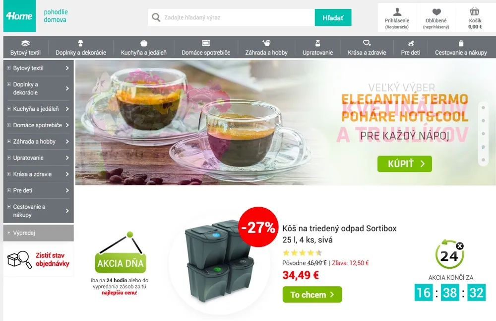 Domovská stránka e-shopu 4home s vybavením do domácnosti