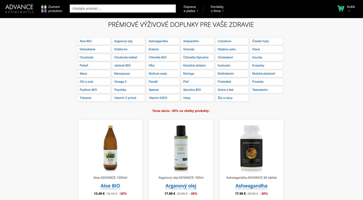 Logo a balenia doplnkov ADVANCE Nutraceutics pred testovaním