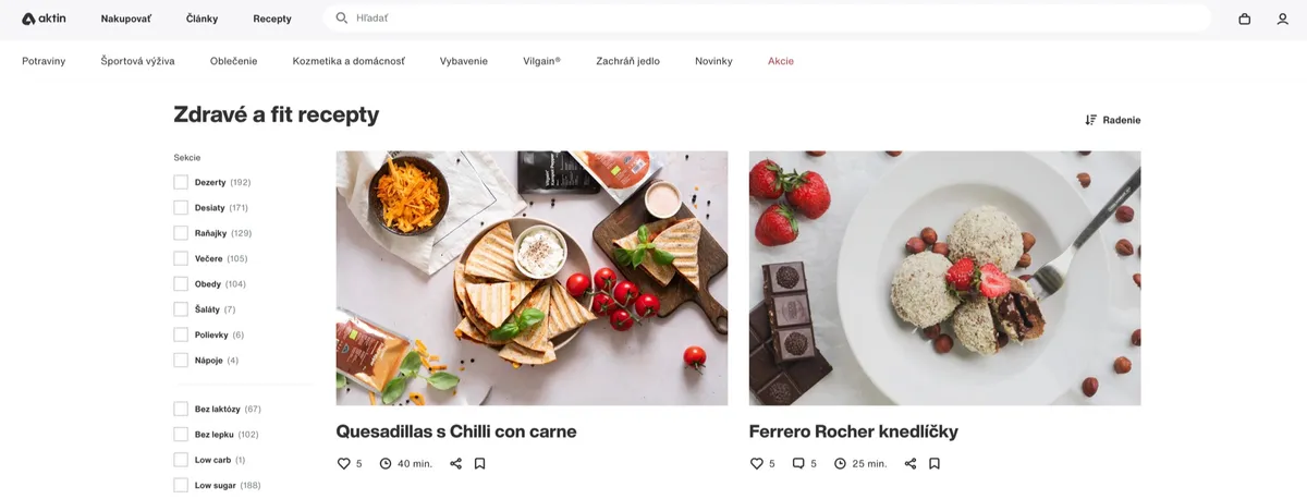 Sekcia recepty na e-shope Aktin Vilgain