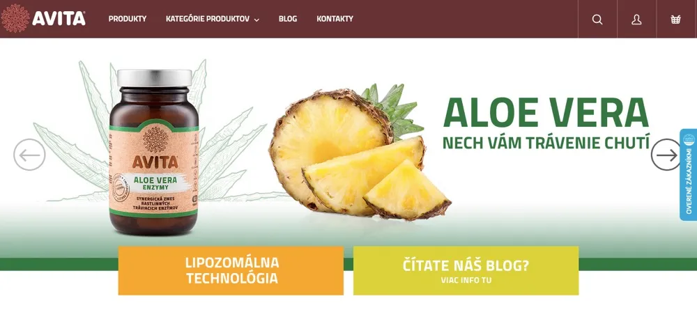 Úvodná stránka eshopu Avita s lipozomálnymi doplnkami výživy