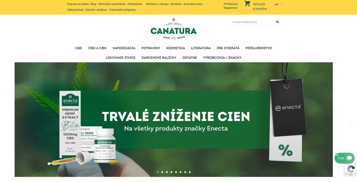 E-shop Canatura s konopnými produktmi a CBD olejmi