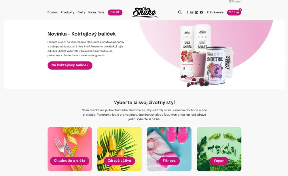 Testovaný produkt Chia Shake, balenie kokteilov zo superpotravín