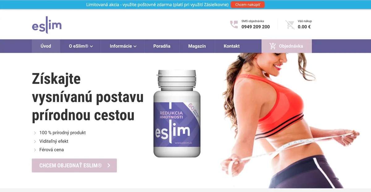 Balenie tabliet eSlim na chudnutie z môjho testu