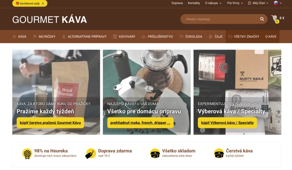 Objednávka kávy v e-shope Gourmet káva v košíku