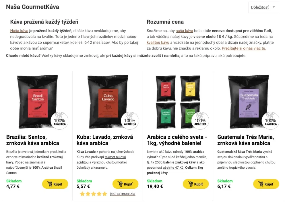 Tri druhy zrnkovej kávy z e-shopu Gourmet káva