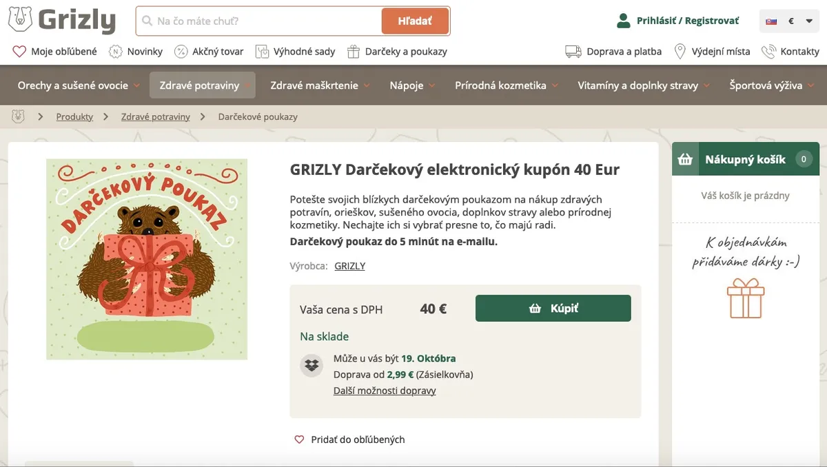 Kešu, pistácie a káva Arabica vybalené z krabice Grizly
