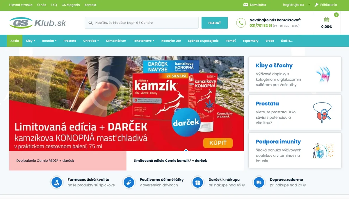 GS Klub logo a balenia testovaných doplnkov stravy