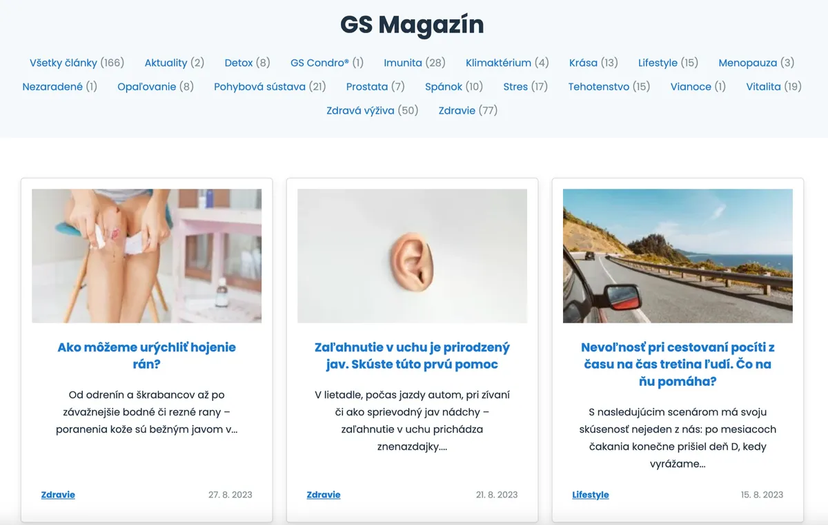Prehľadný e-shop GS Klub s doplnkami stravy