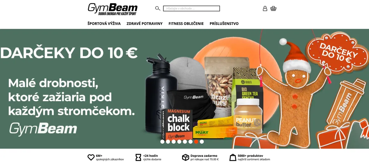 Hlavná stránka e-shopu GymBeam s doplnkami výživy