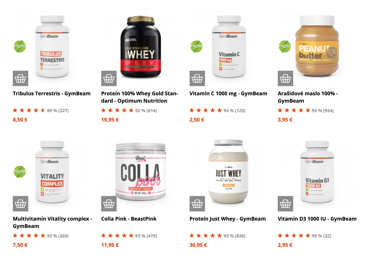 Sekcia športovej výživy na e-shope GymBeam