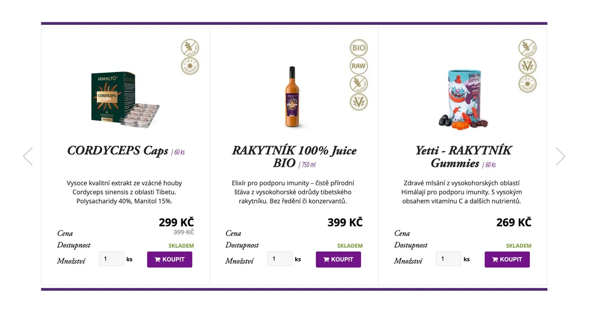 Sortiment produktov Himalyo z goji a rakytníka