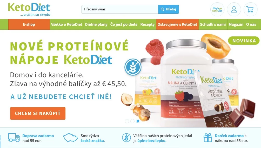 Hlavná stránka e-shopu KetoDiet s ponukou keto balíčkov