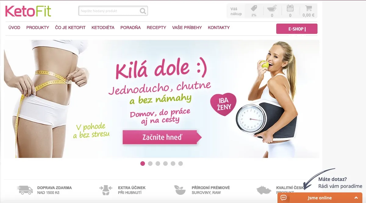 Hlavná stránka e-shopu KetoFit s ponukou keto balíčkov