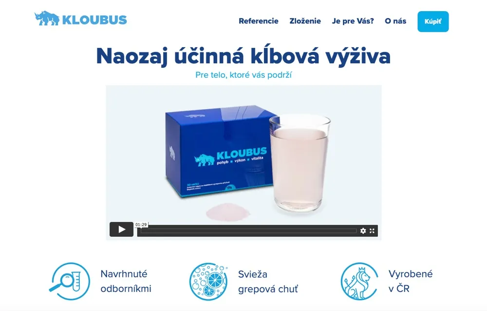 Balenie Kloubus, kĺbová výživa s 30 vrecúškami a logom nosorožca