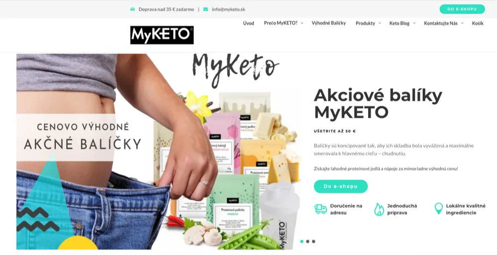 Hlavná stránka e-shopu MyKETO s ponukou keto diéty