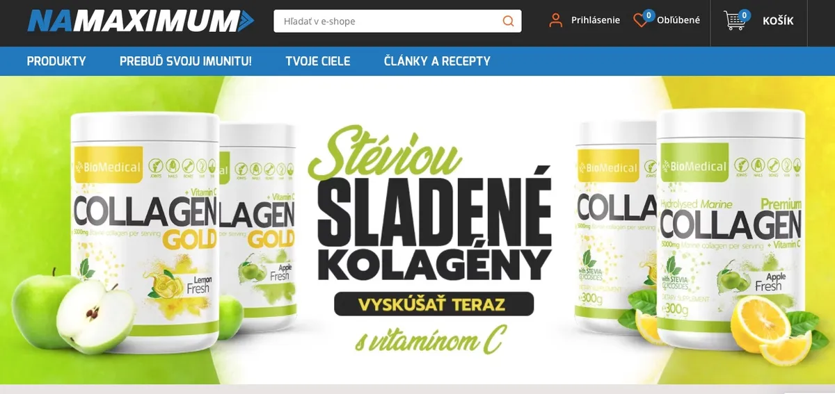 Úvodná stránka e-shopu NaMaximum s výberom produktov