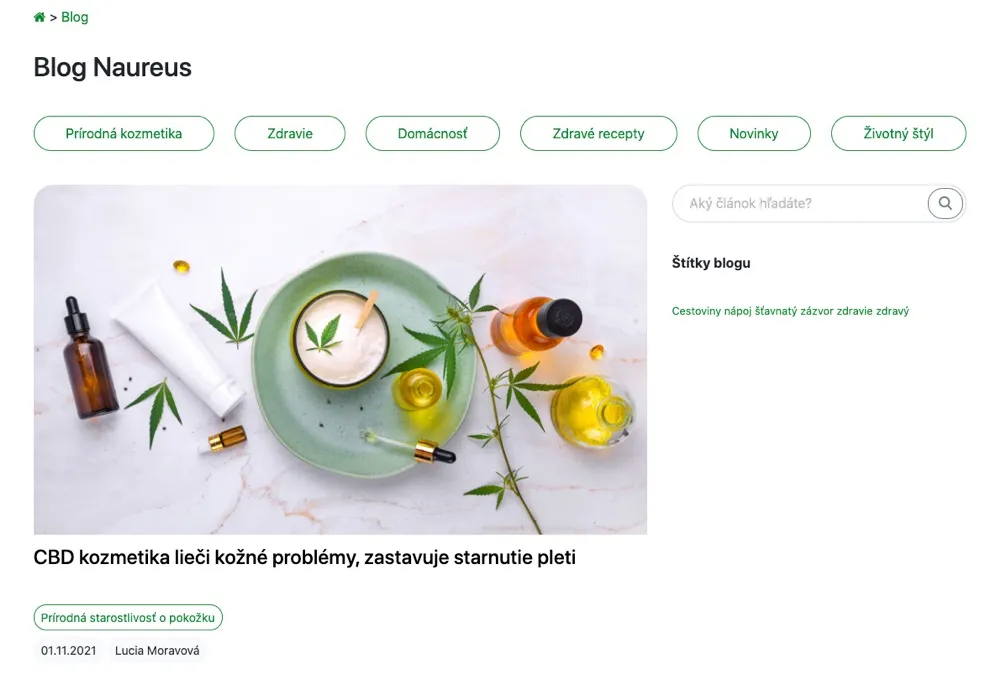 Sortiment prírodnej kozmetiky a zdravej výživy na e-shope Naureus