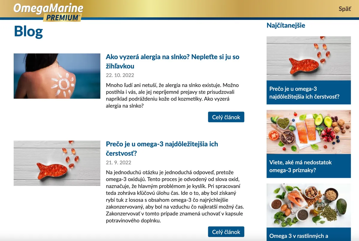 E-shop OmegaMarine s doplnkom stravy Omega-3