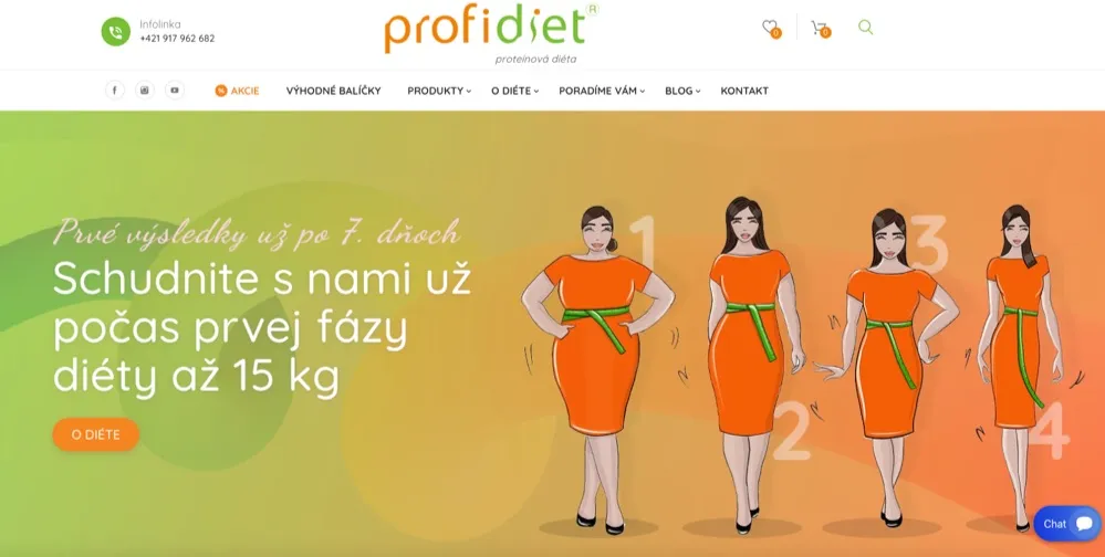 Rozbalený balíček Profidiet s proteínovými jedlami a šejkrom