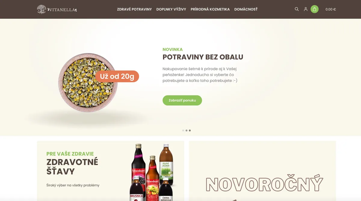 E-shop Vitanella s bezobalovými zdravými potravinami
