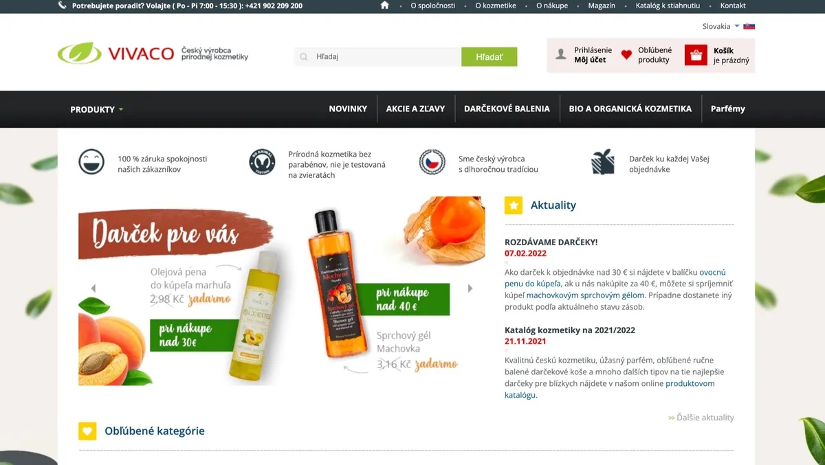 E-shop Vivaco s prehľadom prírodnej českej kozmetiky