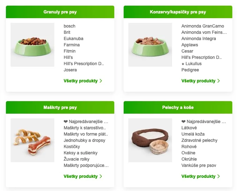 Sekcia pre psy na e-shope Zoohit s granulami, konzervami a doplnkami